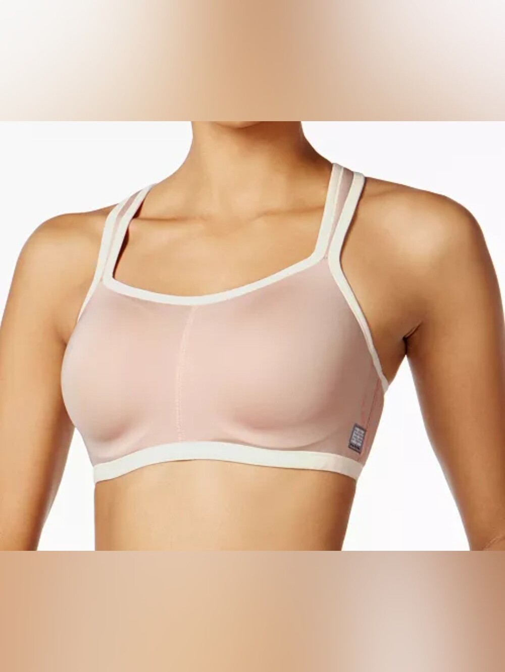 Natori Yogi Contour Blush Pink Underwire Sports Bra with Cream Trim 34D Pre-owne